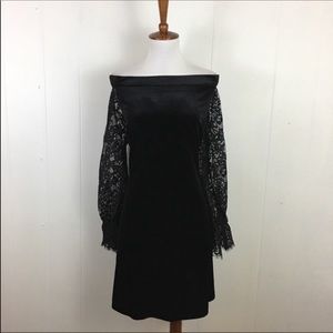 WHBM Velvet Lace‎ Sleeve Off Shoulder Shift Dress